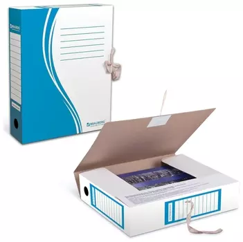 Папка архивная с завязками А4 (325х260 мм), 75 мм, до 700 листов, плотная, микрогофрокартон, синяя, Brauberg, 124853