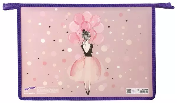 Папка для тетрадей А4, 1 отделение, пластик, молния сверху, "Ballet"