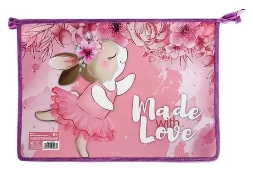 Папка для тетрадей А4, молния сверху, пластиковая, Calligrata, «Зайчик»