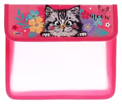 Папка для тетрадей А5 (240 х 205 х 40 мм), с клапаном на липучке, пластик/текстиль, Calligrata "Котёнок с цветочками"