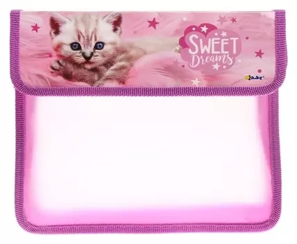 Папка для тетрадей А5 (240 х 205 х 75 мм), 2 отделения, с клапаном на липучке, пластик/текстиль, Calligrata "Котёнок на розовом"