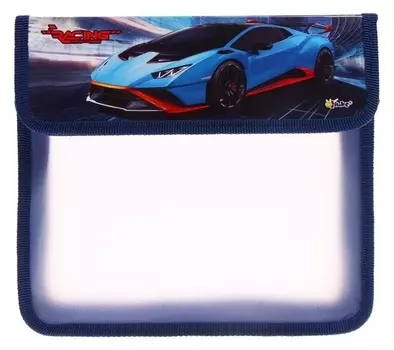 Папка для тетрадей А5 (240 х 205 х 75 мм), 2 отделения, с клапаном на липучке, пластик/текстиль, Calligrata Racing Car