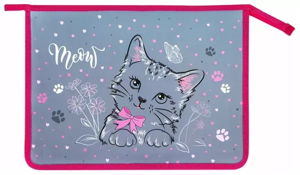 Папка для тетрадей юнландия А4, 1 отделение, пластик, на молнии, "Meow", 271076