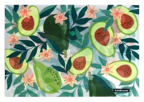 Папка-конверт на кнопке А4, 160 мкм, Erichkrause, Avocado Dusk, полупрозрачная, глянцевая, с принтом