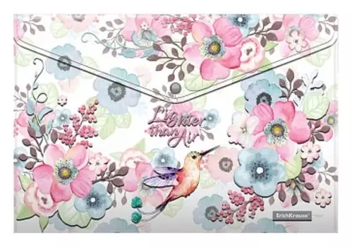 Папка-конверт на кнопке А4, 160 мкм, Erichkrause, Colibri, полупрозрачная, глянцевая, с принтом