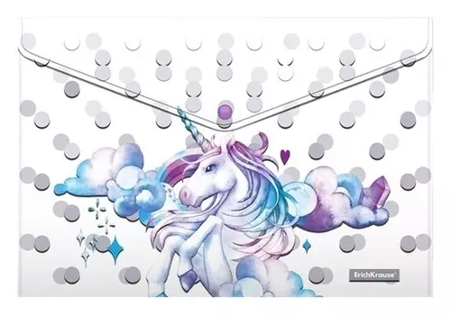 Папка-конверт на кнопке A4, 160 мкм, Erichkrause Dream Unicorn, пластиковая, полупрозрачная, с принтом