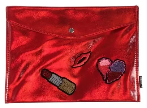 Папка-конверт на кнопке А4 дизайн феникс 345*240 кож.зам Metallic красная 48875