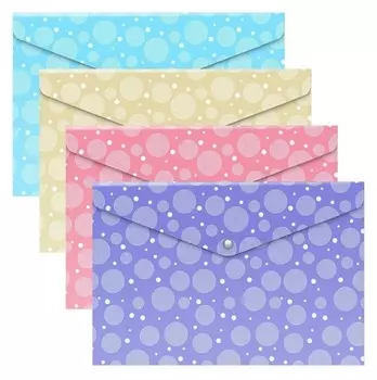 Папка-конверт на кнопке А4 Erichkrause "Pastel Dots", полупрозрачная, 180 мкм, с рисунком