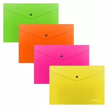 Папка-конверт на кнопке а5+, полупрозрачная, Erichkrause Glossy Neon