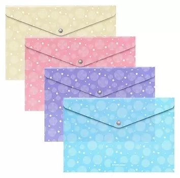 Папка-конверт на кнопке В5 (285х210 мм), 180 мкм, Erichkrause Pastel Dots, полупрозрачный, с тиснением, с рисунком