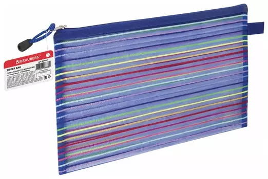 Папка-конверт на молнии формат B5+ (310х220 мм), сетчатая ткань, Brauberg "Stripes", 224047