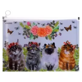 Папка-конверт на молнии ZIP А4 Devente 330 х 230 мм, 180 мкм, "Котики", фактура