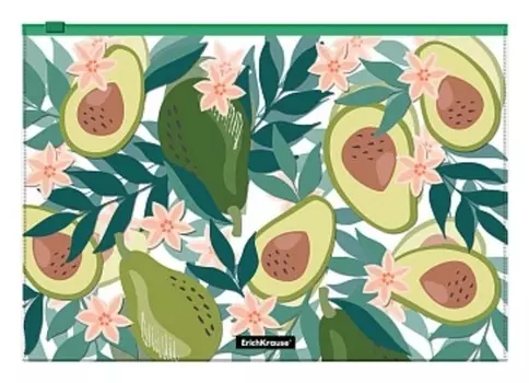 Папка-конверт на Zip-молнии А4, 160 мкм, Erichkrause Avocado Dusk, глянцевая, полупрозрачная, с принтом
