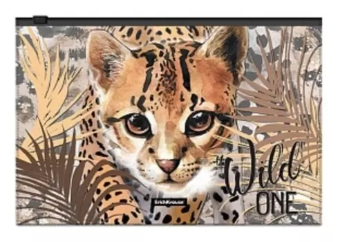 Папка-конверт на Zip-молнии А5, 160 мкм, Erichkrause, Wild Cat, глянцевая, полупрозрачная, с принтом