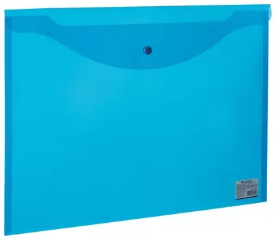 Папка-конверт с кнопкой большого формата (310х430 мм), А3, прозрачная, синяя, 0,18 мм, Brauberg, 224034