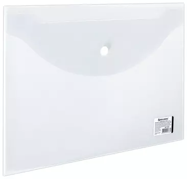 Папка-конверт с кнопкой Brauberg, А4, до 100 листов, прозрачная, 0,15 мм, 221638