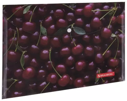 Папка-конверт с кнопкой Brauberg "Cherry", А4, 160 мкм, до 100 листов, цветная печать, 228037