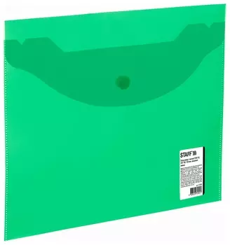 Папка-конверт с кнопкой малого формата (240х190 мм), А5, прозрачная, зеленая, 0,15 мм, Staff, 270464