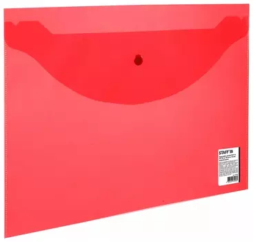 Папка-конверт с кнопкой Staff, А4, до 100 листов, прозрачная, красная, 0,15 мм, 270469