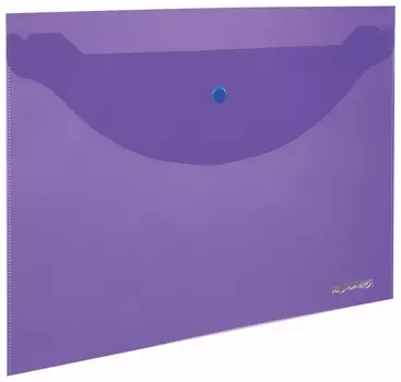 Папка-конверт с кнопкой юнландия, А4, до 100 листов, прозрачная, фиолетовая, 0,18 мм, 228669