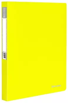 Папка на 2 кольцах Brauberg "Neon", 25 мм, внутренний карман, неоновая, желтая, до 170 листов, 0,7 мм, 227457