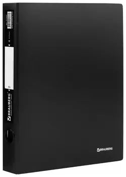 Папка на 4 кольцах Brauberg "Стандарт", 40 мм, черная, до 300 листов, 0,9 мм, 221620