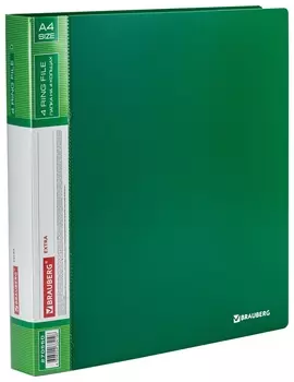 Папка на 4 кольцах, ширина 40 мм, Brauberg Extra, до 300 листов, зеленая, 0,8 мм, 270550