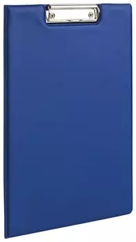 Папка-планшет Brauberg, А4 (340х240 мм), с прижимом и крышкой, картон/пвх, синяя, 221489