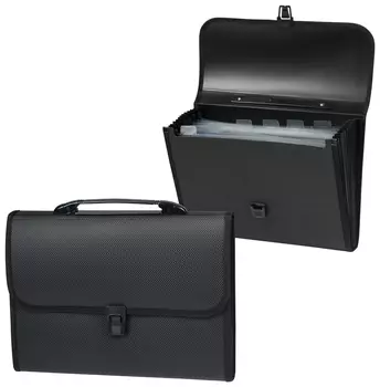 Папка-портфель пластиковая Staff А4 (330х235х50 мм), 7 отделений, с окантовкой, индексные ярлыки, черный, 221206