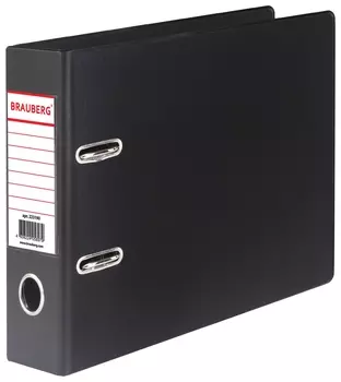 Папка-регистратор малый формат (148х210 мм), А5, 70 мм, горизонтальная, двухстороннее покрытие, пвх, черная, Brauberg, 223190