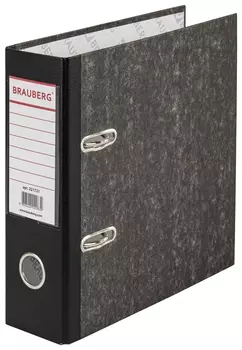 Папка-регистратор малый формат (148х210 мм), А5, 70 мм, вертикальная, покрытие мраморное, пвх,черная, Brauberg, 221721