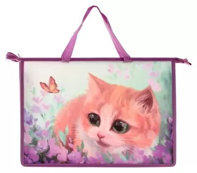 Папка с ручками пластик А4 Calligrata, 335 х 235 х 55 мм, "Котик" (Ручки-шнурок)