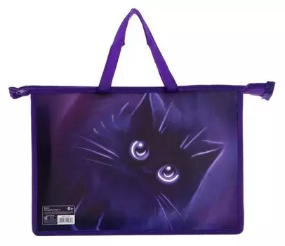 Папка с ручками пластиковая, А4, 335x235x55 мм, Calligrata «Котик», ручки-шнурок