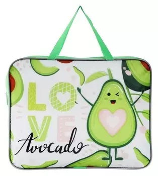 Папка с ручками текстильная А4, 335 х 260 х 55 мм "Сердце авокадо" (Твёрдое дно)
