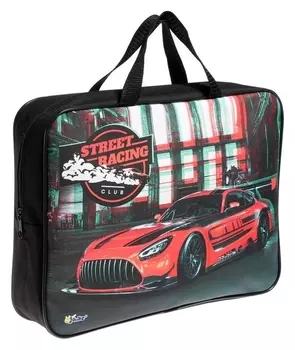 Папка с ручками, текстильная, А4, 350 х 265 х 80 мм, «Оникс», ПМД 4-20, «racing Club» (Ручка-тесьма)