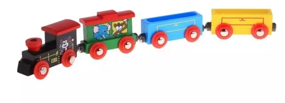 Паровоз и 3 вагона с картинками зверей