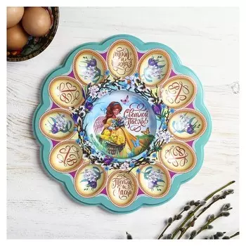 Пасхальная подставка на 12 яиц и кулич «Ангел с цыплятами»