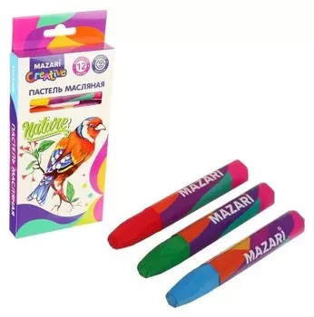 Пастель масляная 12 цв. шестигранный корпус, длина 73мм, D корпуса=10мм, картонная упаковка