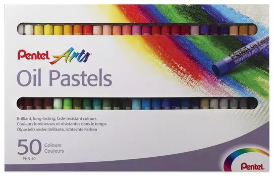 Пастель масляная художественная Pentel "Oil Pastels", 50 цветов, круглое сечение, картонная упаковка