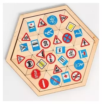 Пазл деревянный «Дорожные знаки» (Занимательные треугольники)