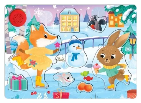 Пазл деревянный музыкальный «Новогодний каток»