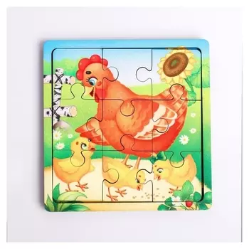 Пазл «Курица с цыплятами», 9 деталей