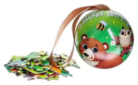 Пазл в металлическом шаре «Лесные зверята», 35 элементов