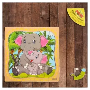 Пазл в рамке "Слонёнок и мама"