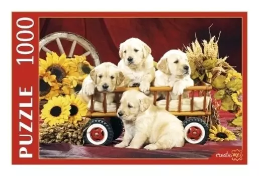 Пазлы 1000 элементов Щенки и подсолнухи