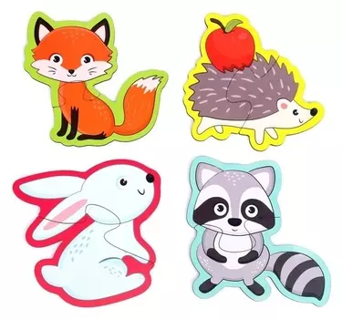 Пазлы-половинки 4 в 1 «Лесные зверята»