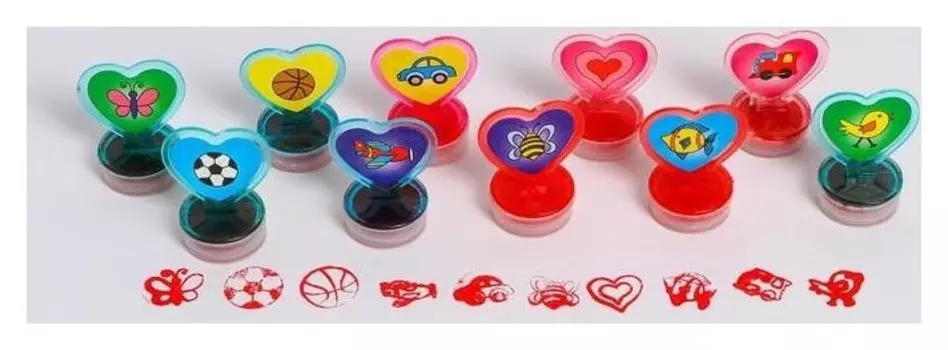 Печать цветная "Сердечки", набор 10 шт