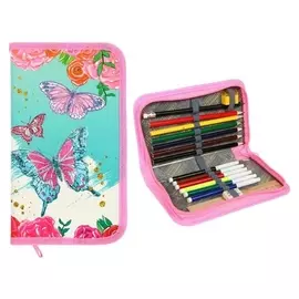 Пенал 1 секция, 115 X 205, с наполнением, 16 предметов, Calligrata, «Бабочки»