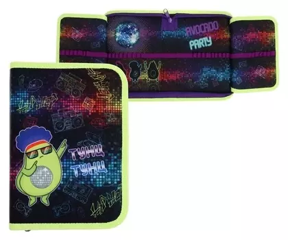 Пенал 1 секция, 140 х 200 х 40 мм, 2 откидные планки, тканевый, "Оникс", ПКТ 09-20"авокадо диско"