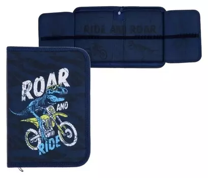 Пенал 1 секция, 140 х 200 х 40 мм, 2 откидные планки, тканевый, "Оникс", ПКТ 09-20 Dino Ride